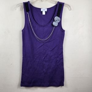 Ann Taylor Loft Purple Sleeveless Tank Women's Small Gray Floral Chain Accent